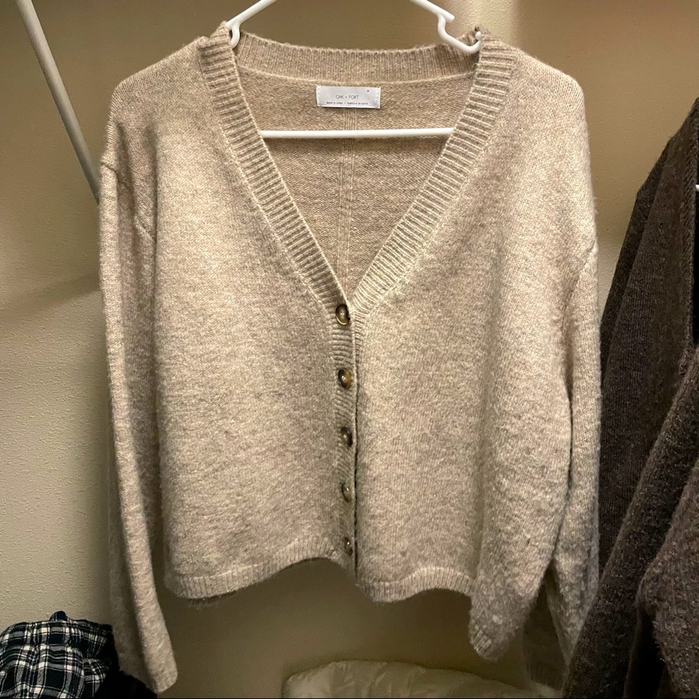 Oak+ Fort Cropped Cardigan Beige
